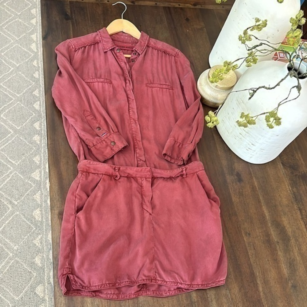 ETIENNE MARCEL military style Shirt Dress maroon small